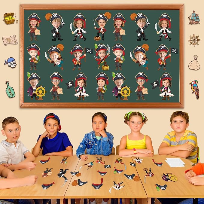 60pcs Pirate Cutouts Pirate Treasure Theme Bulletin Board Decorations Skull Hat Paper Cut-Outs Nautical Adventure Classroom Decor for Boy Girl DIY Craft Photo Kindergarten Preschool Wall Door Supplies