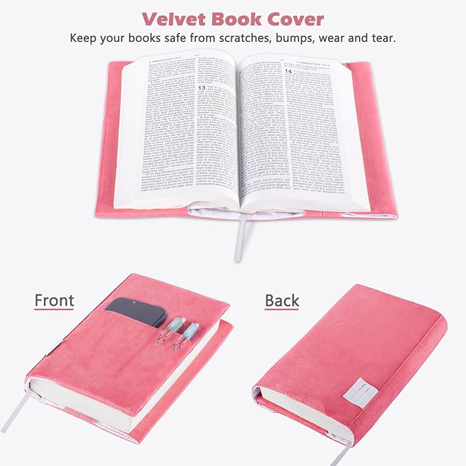 APLUFINE Velvet Book Cover for Paperbacks, Reusable Fabric Book Cover with Pockets, Adjustable Book Protector for Softcover Books, Journals & Bibles
