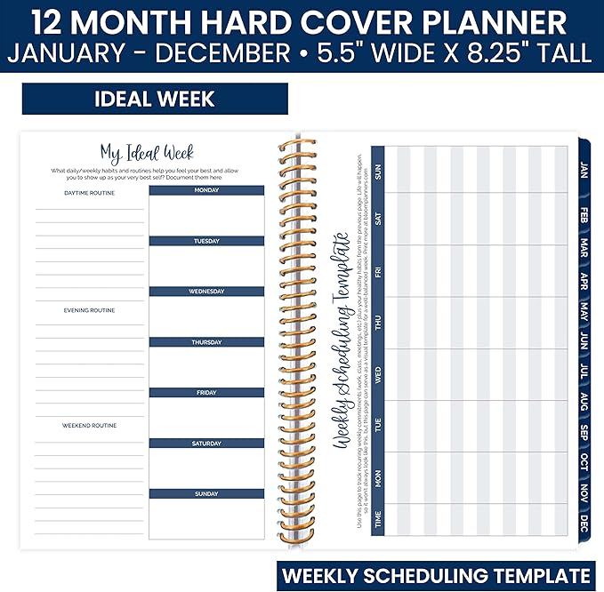 HARDCOVER bloom daily planners 2023 Calendar Year Day Planner (January 2023 - December 2023) - Passion/Goal Organizer - Monthly & Weekly Inspirational Agenda Book - 5.5" x 8.25" - Navy Embroidery