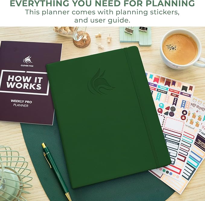 Clever Fox Planner PRO Dated (Jan 2026–Jan 2027) Weekly & Monthly Life Planner to Increase Productivity, Time Management and Hit Your Goals – Organizer, Gratitude Journal – A4 Size (Forest Green)