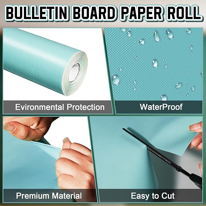 Inkspire Light Turquoise Bulletin Board Paper Roll,14.8FTx47IN Large Reusable Waterproof Erasable Classroom Wall Background Backdrop Paper,Fade-Resistant Fabric Wrapping School Decors Teacher Supplies