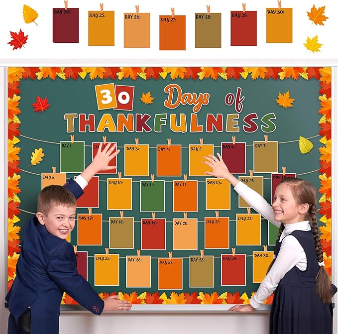 Pajean Thanksgiving Bulletin Board 30 Days of Thankfulness Maple Leaves Cutout Fall Classroom Decorations for School Classroom Home Office Wall Door Decor Supplies