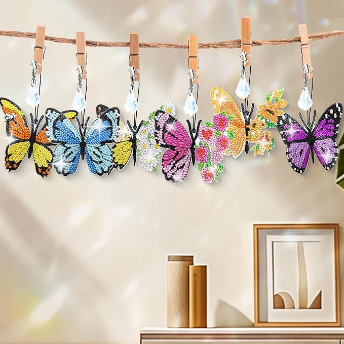 LINGFANG 8 Pcs Diamond Painting Bookmark, Diamond Art Kit for Adults, DIY Book Makers for Book Lovers, Diamond Dot Beginner, Small Diamond Art Kit, Paint by Art Crafts Gift for Women Girls (Butterfly)