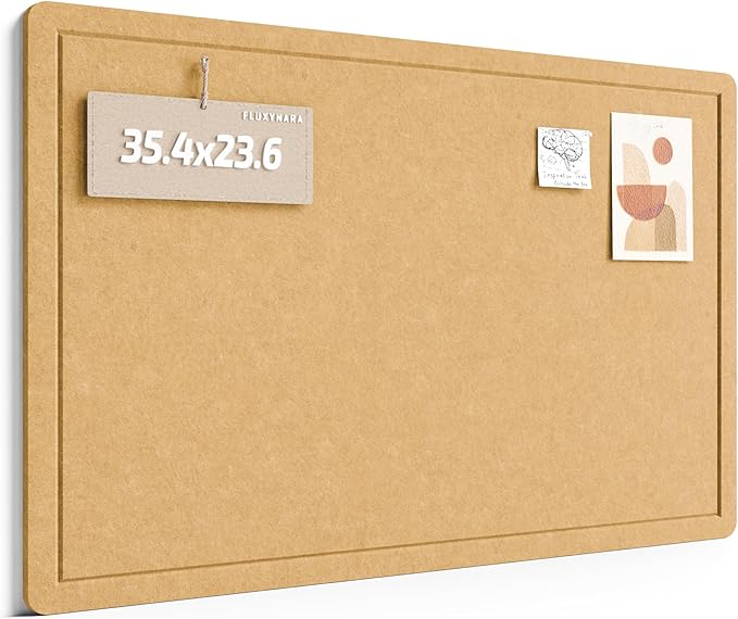 Fluxynara Bulletin Board,35.4" x 23.6" Cork Board Alternative with 12 Safe Removable Adhesive Tabs, Foldable Felt Pin Board for Home Office, Classroom, Bedroom,Entryway for Walls—Mustard Yellow