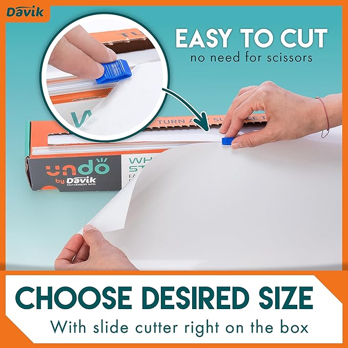 Davik - Multi-Purpose, Easy Cut and Setup Whiteboard Sticker - Customizable Peel and Stick Dry Erase Board for Wall Art or Classroom Decor- Office and School Supplies (24 Inches by 15 feet)