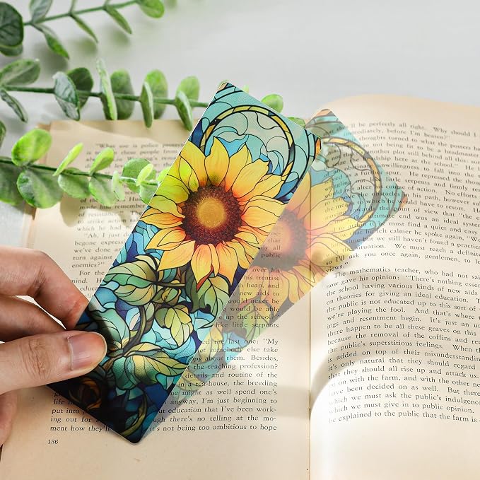 Pretty Flower Bookmark Gifts - 20 Pcs Floral Stained Glass Art Bookmarks for Women Book Lovers Aesthetic Transparent PVC Page Marks School Reading Accessories Bookish Birthday Graduation Gift