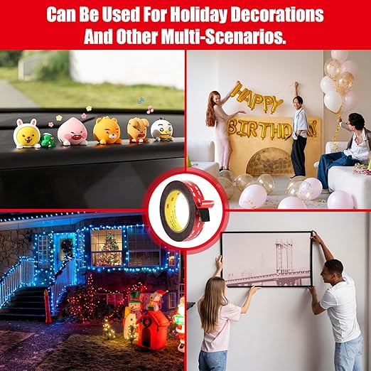 Double Sided Tape Heavy Duty, Waterproof Mounting Foam Tape, 16.5ft Length, 1.38in Width, High Temperature Resistant Adhesive Tape for Car, LED Strip Light, Office Decor, Uses VHB 5952 Raw Material
