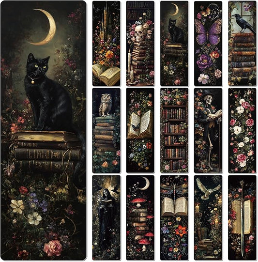 Dark Academia Bookmarks Gifts - 120 Pcs Gothic Vintage Flower Bookmark Dark Romance Book Mark Witchy Skull Rose Page Marker Clip for Women Men Book Lovers Students Teachers Bookish Reading