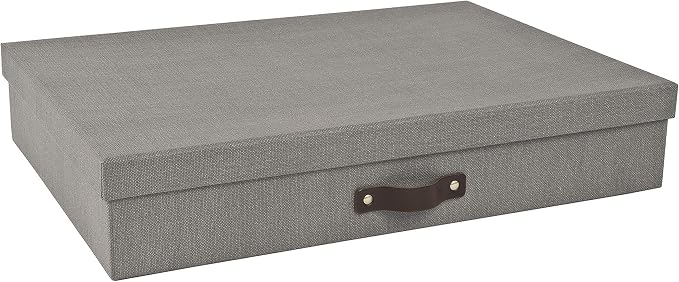 Bigso Sverker Canvas Fiberboard Legal and Art Storage Box | Scrapbook Storage Box for Loose Papers and More | Durable Document Boxes with Lid and Leather Handle | 17.1’’ x 12.2’’ x 3.3’’ | Grey
