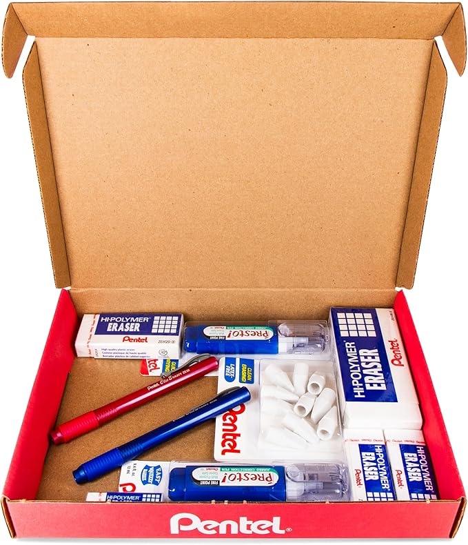 Pentel Correction Collection Box Set, Variety Eraser Sizes/Types + Correction Pen Bundle, 19 Piece Assortment (CORRBOX)