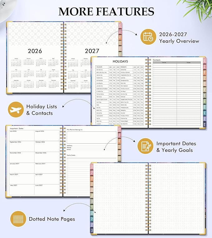 Academic Planner 2026-2027, Hardcover Leather Weekly and Monthly Calendar Planner from July 2026 - June 2027, A4 8.5" x 11" Daily Agenda with Tabs, College School Organizer for Student Teacher, Forest Under a Starry Sky