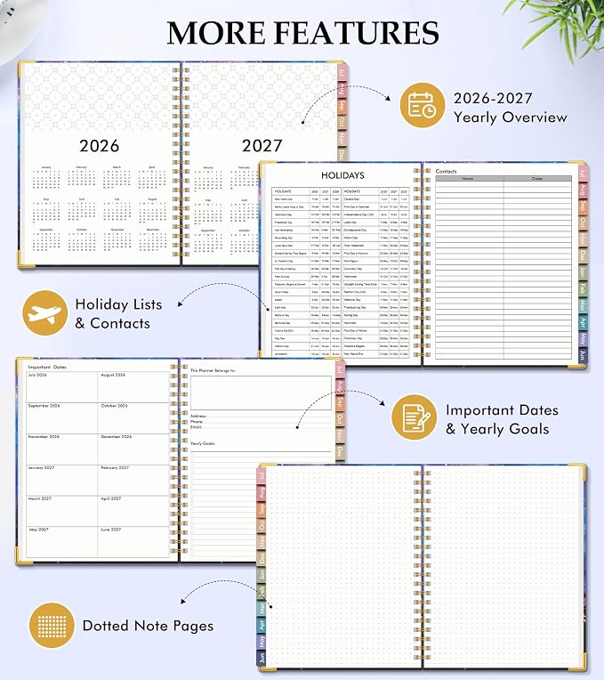 Academic Planner 2026-2027, Hardcover Leather Weekly and Monthly Calendar Planner from July 2026 - June 2027, A5 6.1" x 8.2" Daily Agenda with Tabs, College School Organizer for Student Teacher, Forest Under a Starry Sky
