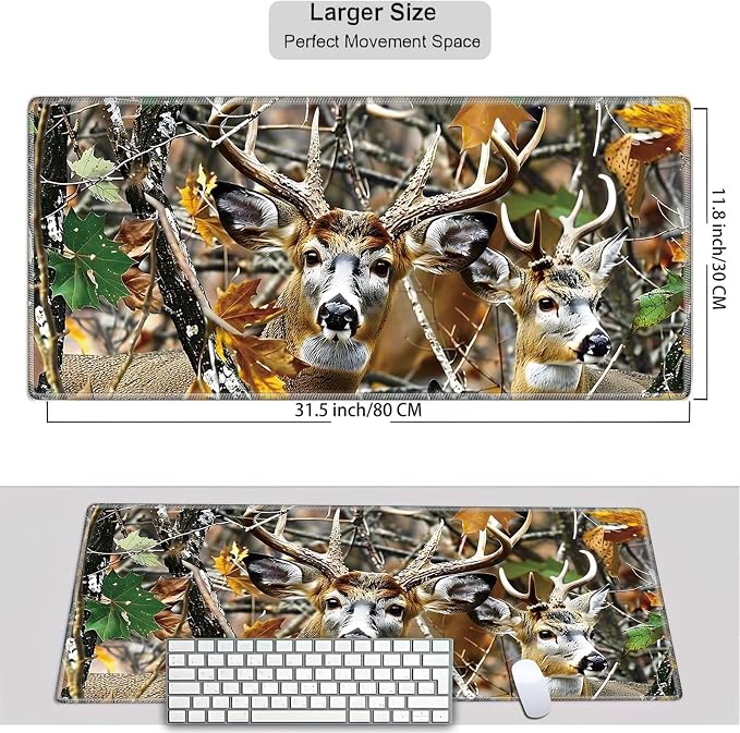 Mouse Pad Gaming Mousepad 31.5x11.8 Inch XXL Large + Coasters,Desk Mat with Stitched Edges, Non-Slip Rubber Base, Thick Mouse Pad for Computer, Laptop, Office & Home - Jungle Deer