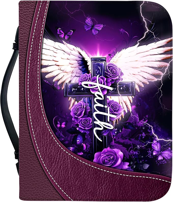Personalized Bible Cover for Men, Christian Bible Case PU Leather, Jeus Bags Religious Appreciation Gifts for Women Girls Daughter Christian with Handle Zipper (BIBLE-08, M-2XL)