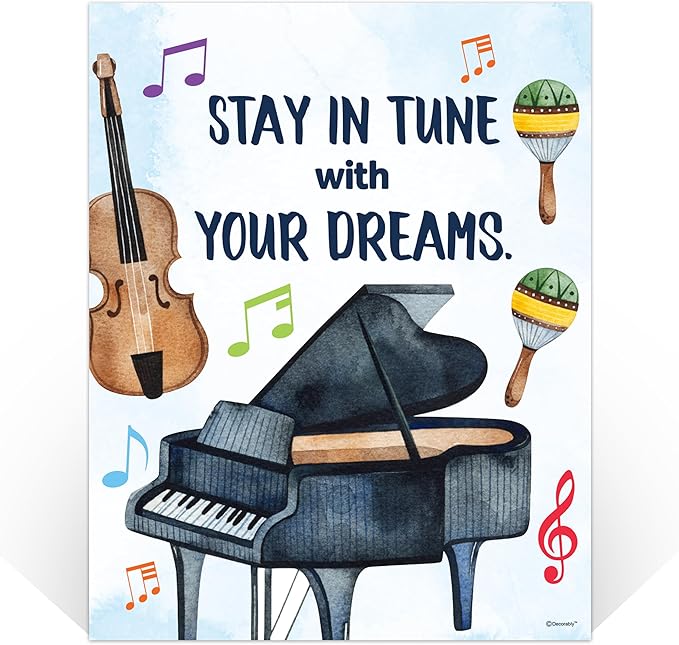 Decorably 15 Music Posters for Classroom Elementary and High School, 11x14in Inspirational Matte-Laminated for Learning Spaces, Hallways, Bulletin Boards, Home Study Room