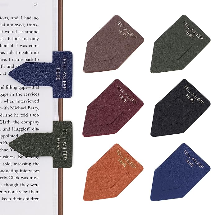Leather Bookmark for Reading Women, Fell Asleep HERE Bookmarks, Index Book Marks for Book Lovers, 6 Pcs Drak Color Set