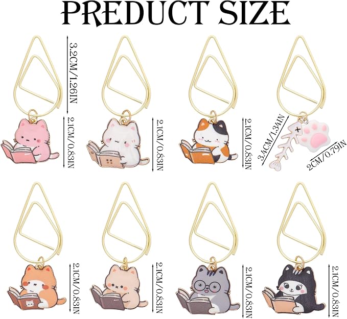 Cute Cat Bookmarks Gifts - 8 PCs Funny Metal Paperclip Book Mark Reading Women Cat Lovers Aesthetic Page Marker for Kids Bookish Birthday Student Teacher School Office Accessories Supplies
