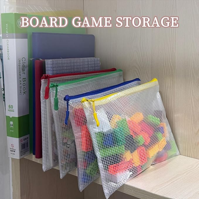 Multibey 10 Pack 10 Colors Mesh Zipper Pouch Bags, A5-9.5 x 7.3 Inch Waterproof Mesh Stoage Pouch for Organizer, Plastic Zip Bags Small Mesh Pouch for School Office Home Travel Storage