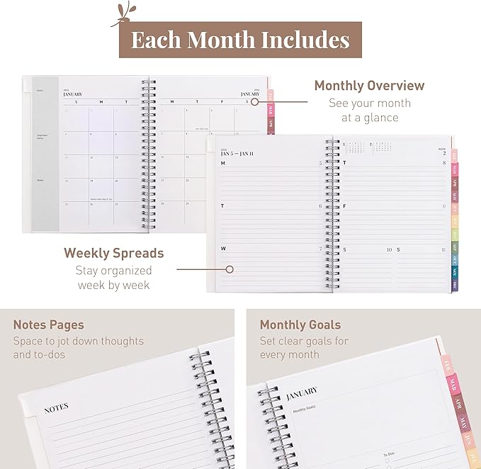 Rileys 2026 Planner, Agenda Planner With Weekly And Monthly View, Daily Agenda Book And Yearly Planners Calendar Book, Spiral Bound With Tabs, Notes, Goals And Holidays (Black, 8 x 6 in)