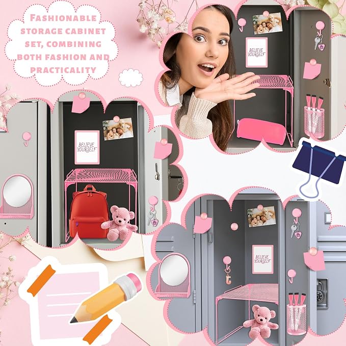 Denylo pro Pink Magnetic Locker Accessories Kit Include Back to School Essentials for Back to School Decorations Office Supplies