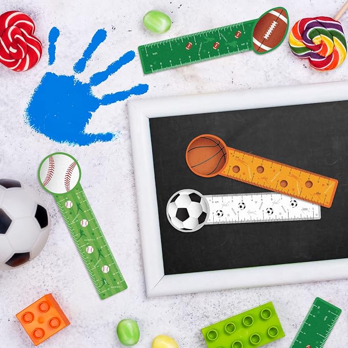 Teling 48 Pcs Cute Sports Bookmark Rulers Back to School Bulk Sport Themed Reading Ruler Birthday Party Favor Gift for Kids Student Teens Baseball Soccer Basketball Football Classroom Prize Supplies