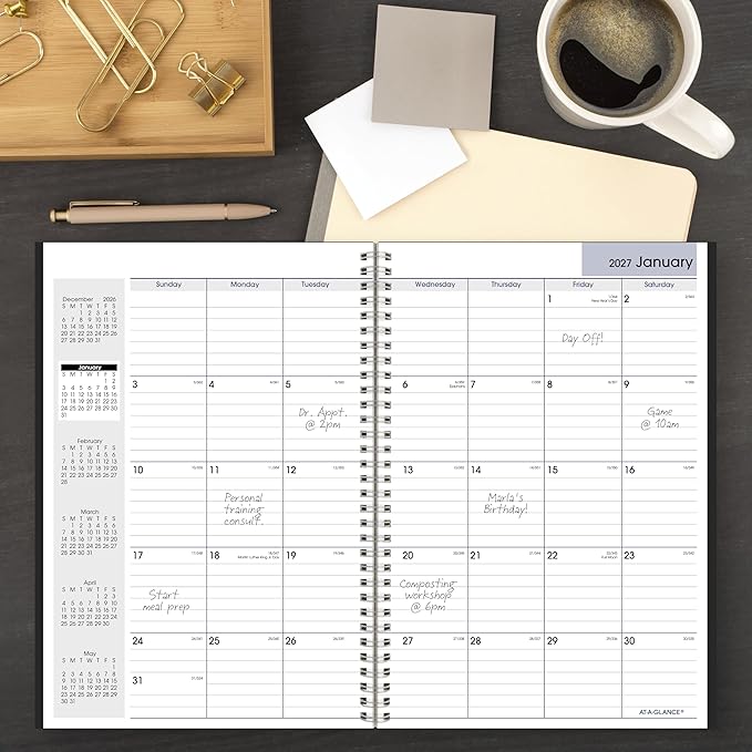 AT-A-GLANCE 2027 Planner, Monthly, 14-Month Dec-Jan, 8" x 12", DayMinder, Black (SK20027)