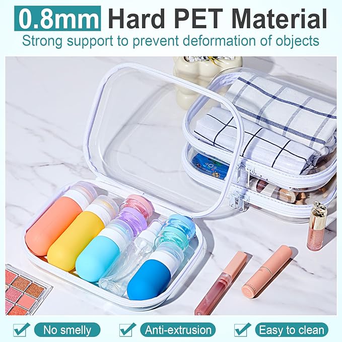 15 Pcs Clear Hard Shell Zipper Case Plastic Bins Transparent Double Zippers Hard Pouch Clear Plastic Storage Box Containers for Building Blocks Cosmetics, Puzzles(7.9 x 5.9 Inches)