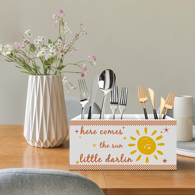 Boho Sunshine Classroom Pen Holder, Boho Office Pen Pencil Holder Organizer for Desk Accessories, Sunshine Nursery Wooden Box Desk Decor for Kids Nursery Room Classroom Desk Decorations