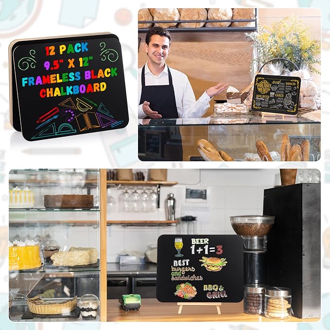 6 Pcs Chalk Board for Kids Bulk 9.5" x 12" Double-Sided Wooden Frameless Chalkboard Sign Blackboard for Kids Student School Classroom Home Office Restaurant Birthday Party Favors