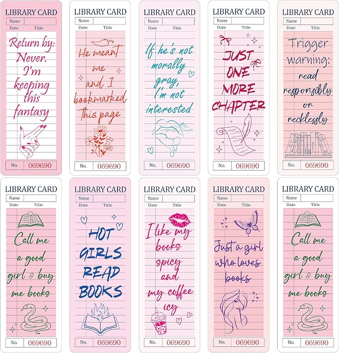 Spicy Library Card Bookmarks Bulk, 100 Pcs Smut Dark Romance Book Marks for Reading Women, Pink Bookish Page Markers for Book Club Reading Group Gifts Funny Dark Romance Merch