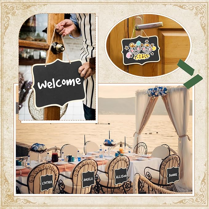 EBOOT 50 Pcs Mini Chalkboard Sign Reusable Wood Chalkboards with Hanging String Erasable Double Sided Small Hanging Blackboard for Message Board Sigs Price Labels Party Buffet Plant Food Name Tag