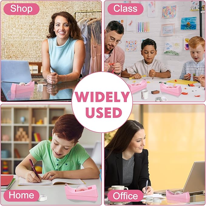 Yahenda 10 Pack Pink Desktop Tape Dispenser Non Skid Base with 0.7 x 985 Inches Invisible Tape Refills Bulk Weighted Roll Dispenser for Office Home School