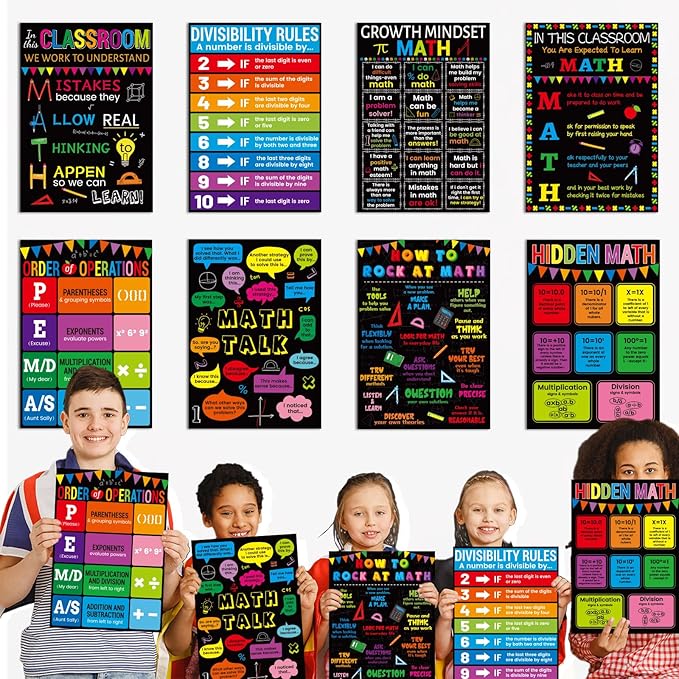 gisgfim 8 Pcs Math Posters Math Teacher Bulletin Board Posters Classroom Decorations For Elementary Middle High School Mathematics Education Banner Classroom Signs Must Haves