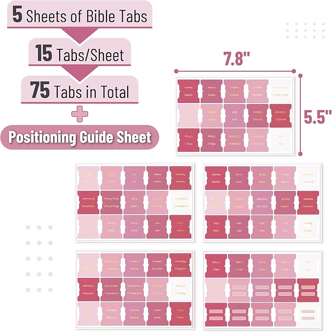 Mr. Pen- Bible Tabs, 75 Tabs, Pink Plum Orchard, Gold Foil Embossed Lettering, Laminated Bible Tabs for Women and Men, Bible Tabs for Study Bible Index Tabs, Bible Book Tabs, Bible Labels Tabs