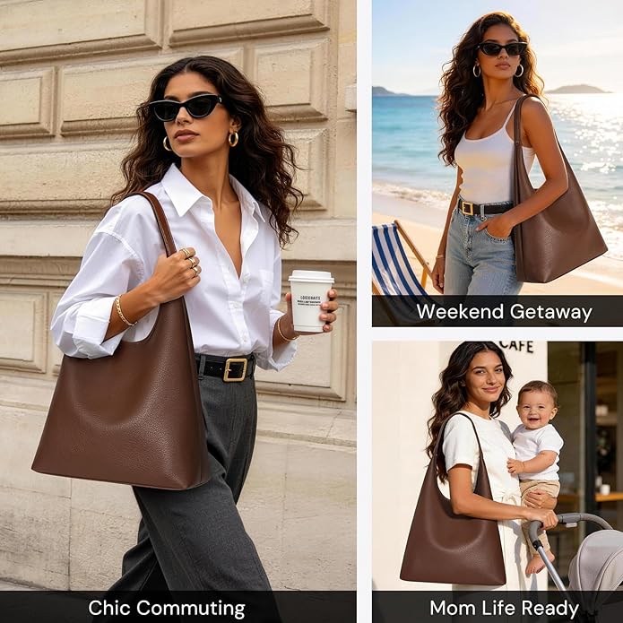 Hobo Bag for Women, Large Slouchy Shoulder Bag, Soft Vegan Leather Everyday Tote Purse, Stylish Handbag Fits 13.6'' Laptop
