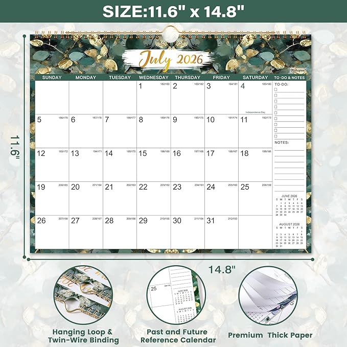 Calendar 2026-2027 - 2026-2027 Wall Calendar, Jul 2026 - Dec 2027, Large Wall Calendar 2026-2027, 15" x 11.5", 18 Months Calendar 26-27 Large with Hook, Notes & To-do List, Perfect for Organizing