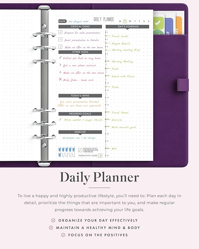 LUX PRO A5 - Daily Planner & appointment diary 2024 - Gratitude journal, wellness journal & Undated weekly planners and organisers - Desk journals for women & men - LUX Productivity (Purple Mulberry)
