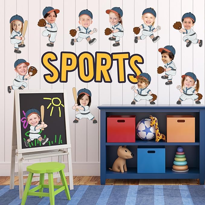 FYSUIMU 90 Pcs Baseball DIY Cutouts Sports Ball Cut-Outs Cartoon Baseball Player Paper Cutting with 150 Pcs Glue Points for Crafts Classroom Bulletin Board Birthday Party Photo