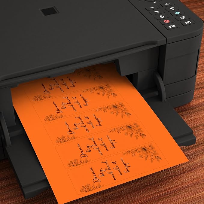 Printable Bookmarks - Blank Bookmark Printing Paper for Inkjet & Laser Printers - 2" x 6" Perforated Bookmarks 5 per Page - 25 Sheets / 125 Book Marks (Bright Orange)