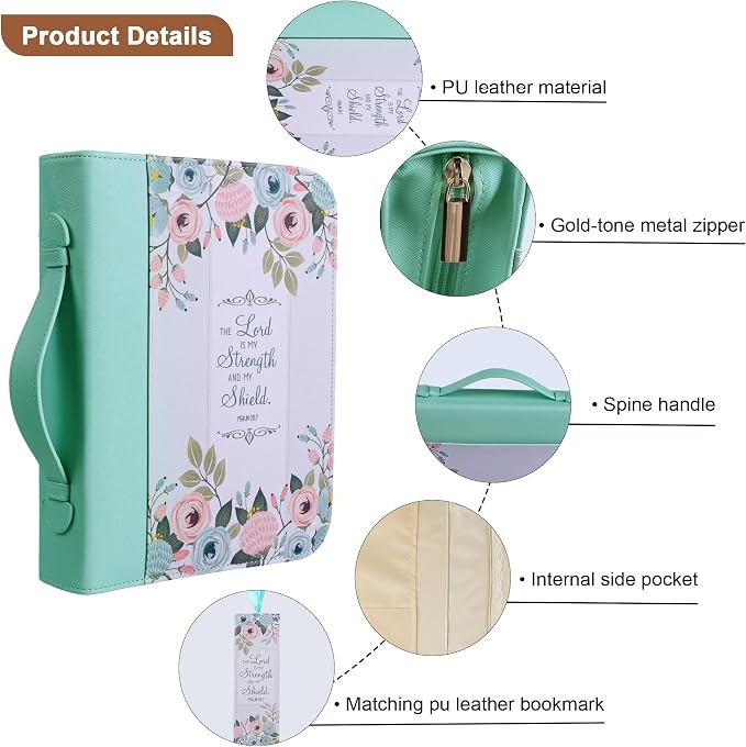 Bible Cover Case for Women PU Leather Woman Book Carrying Bag Bible Study Sipples Accessories with PU Bookmark Journaling Kit Christian Gifts