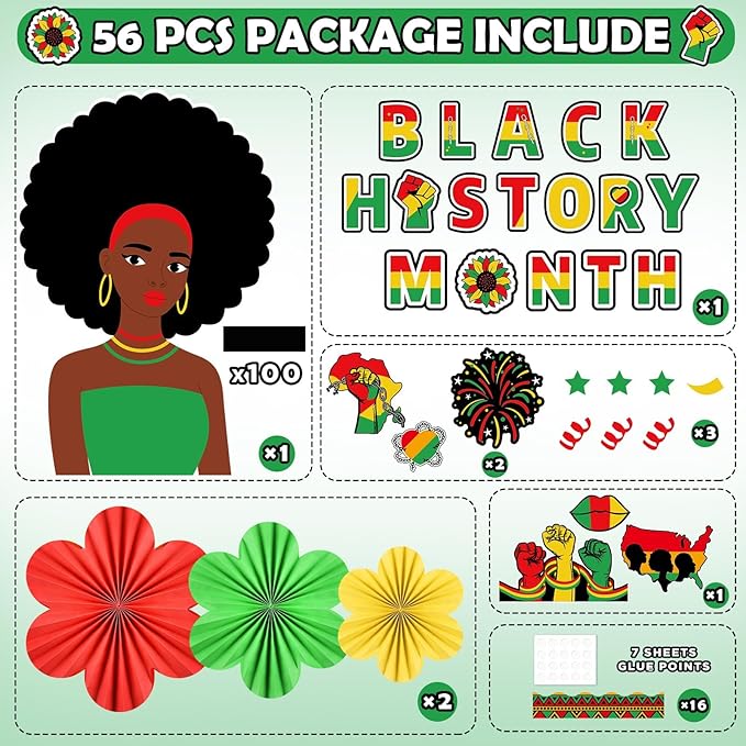 Black History Month Bulletin Board Classroom Decoration Black History Paper Cutouts 3D African American Inspirational Paper Fans for Happy Juneteeth Classroom School Chalkboard Wall Decor Supplies