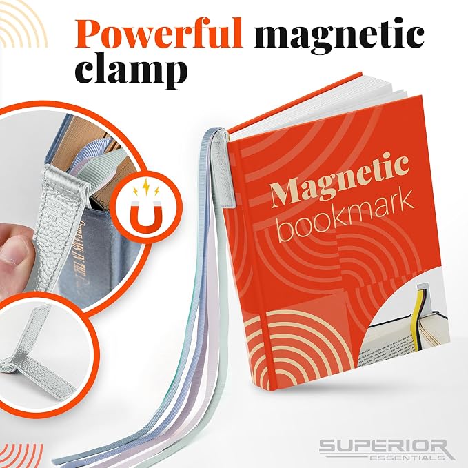 Superior Essentials Magnetic Leather Bible Bookmark-Attachable Bible Ribbon Bookmarks for Book Lovers with 5 Colorful Strings - No More Flipping Through Pages Using Our Bible Page Markers(1PC, Pastel)