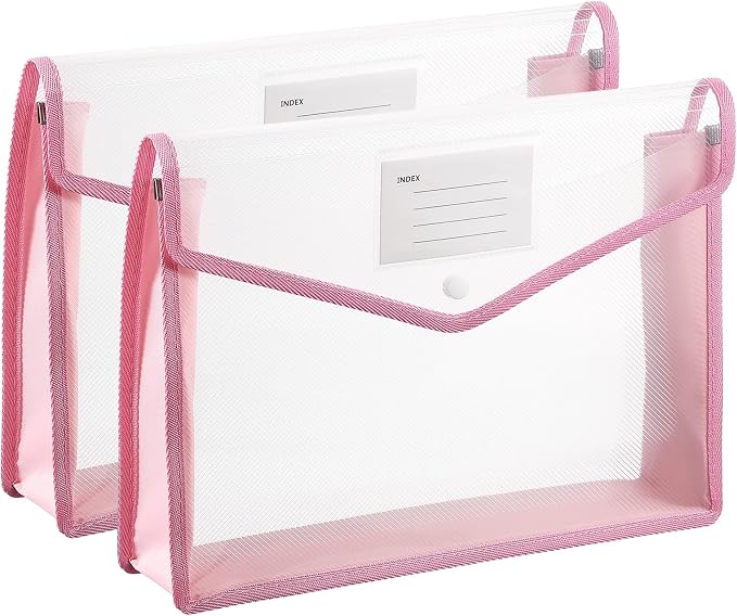 PATIKIL Plastic Expanding File Folders, 2 Pack A4 File Folder Envelopes Letter Size Document Organizer Supplies with Snap Closure for Classroom Office, Pink, Horizontal