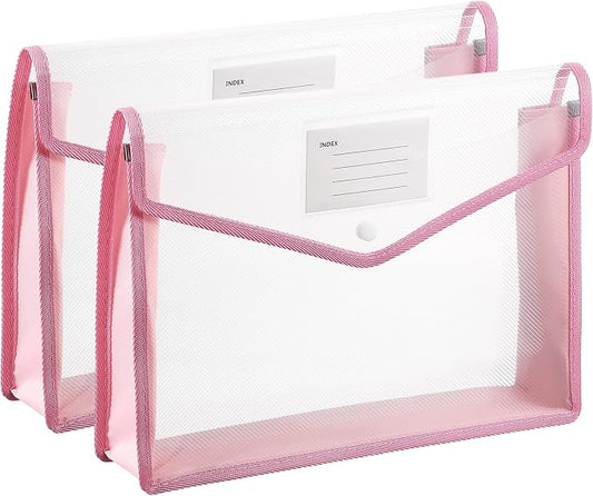 PATIKIL Plastic Expanding File Folders, 2 Pack A4 File Folder Envelopes Letter Size Document Organizer Supplies with Snap Closure for Classroom Office, Pink, Horizontal
