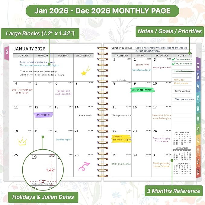 2026 Appointment Book, 30 Minutes-Hourly, Weekly ＆ Monthly Calendar Planner 2026, Jan 2026 - Dec 2026, 6.2'' x 8.4'', 2026 Daily Planner with Tabs ＆Pocket, Flexible Cover, Great for Office, Home, School