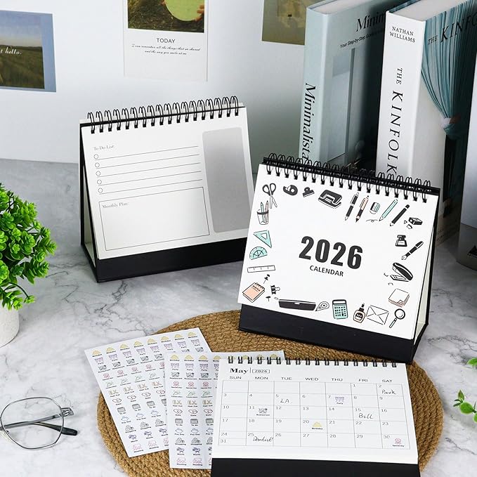MultiBey Small Desk Calendar 2025-2026, Small 6.5"x6.5" Standing Flip Calendar for Desk, July 2025-Dec 2026, 18-Month Desktop Planner Year Monthly Calendars with To-Do Lists & Stickers (Stationery box)