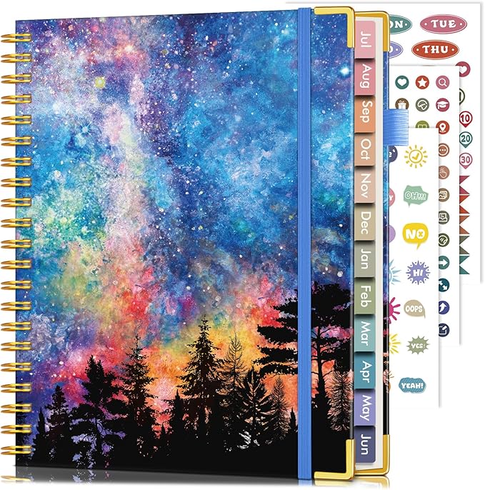 Academic Planner 2026-2027, Hardcover Leather Weekly and Monthly Calendar Planner from July 2026 - June 2027, A4 8.5" x 11" Daily Agenda with Tabs, College School Organizer for Student Teacher, Forest Under a Starry Sky