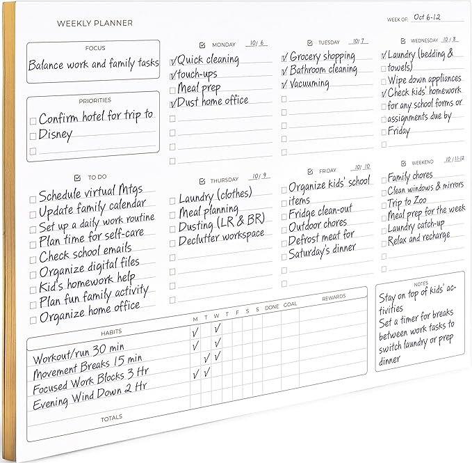 BLU MONACO | Black Undated Weekly Planner Notepad with 52 Tear-Off Sheets | Weekly To-Do List Pad for Scheduling, Goals & Desk Planning | Stylish Desk Calendar Organizer