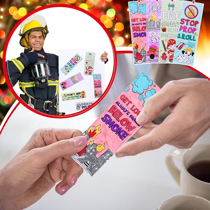 Dispowreath 60 Pcs Fire Safety Coloring Bookmarks Color Your Own Fire Prevention Blank Firefighter Bookmarks Safety Lessons Gifts for Teachers & Students Classroom Supply Prizes Party Favors