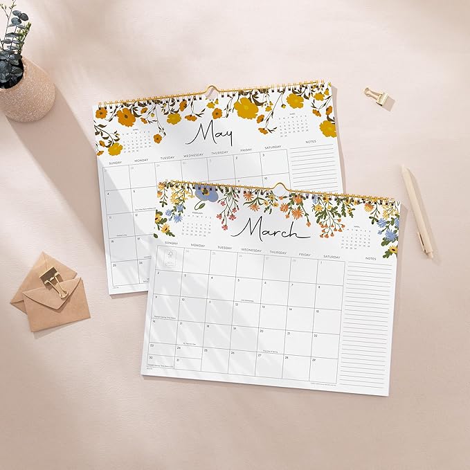 2026 Calendar, Cabbrix Wall Calendar 2026, 18 Months Calendar Runs From July 2026 - December 2027, 15" x 12", Twin-Wire Binding, Hanging Hook, Floral Design